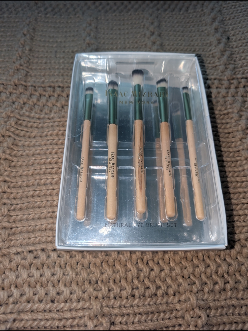 Isaac Mizrahi Beige Handle Eye Brush Set with Green Ferrules